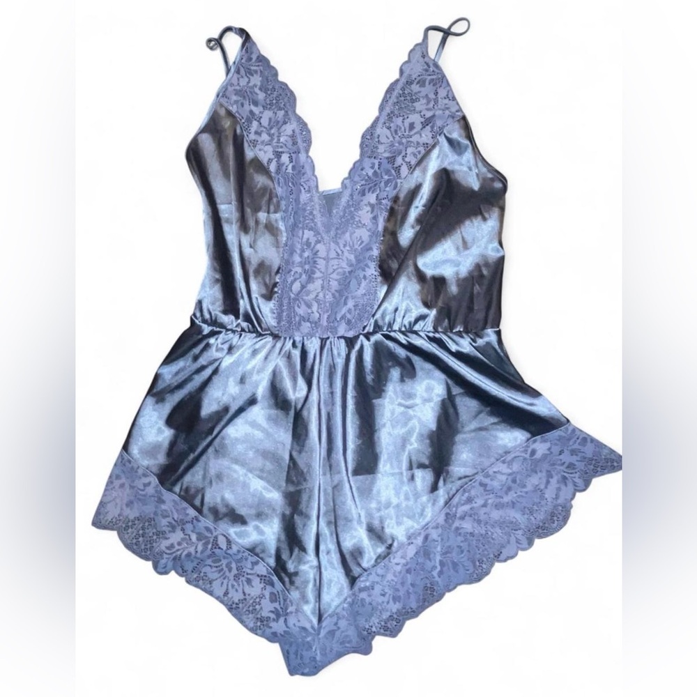 Mentionable Elegant Lace Trim Satin Romper